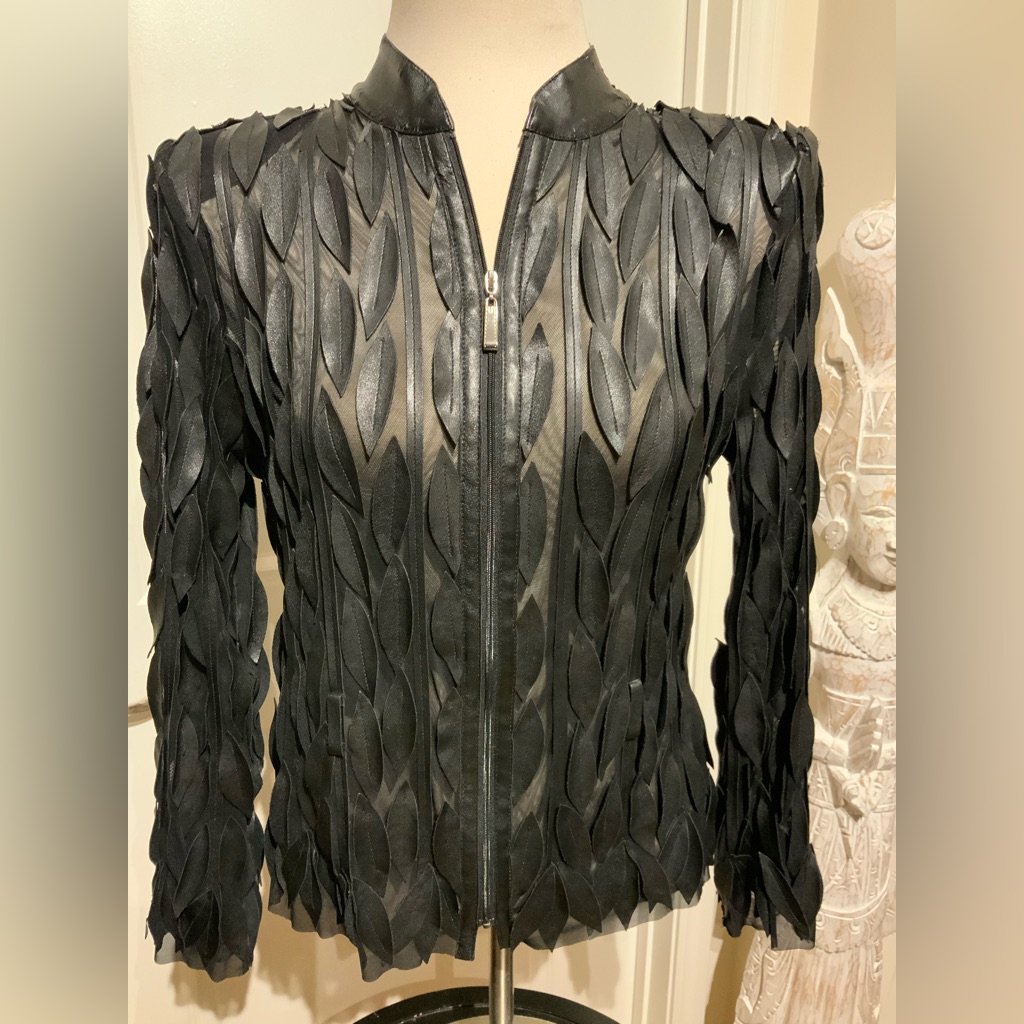 Frank Lyman Leather Leaf Patchwork Jacket